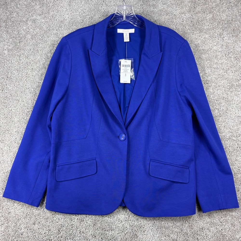 Chicos Blue Grotto Ponte Fashion Basic Blazer Jacket Size 3 L XL NEW